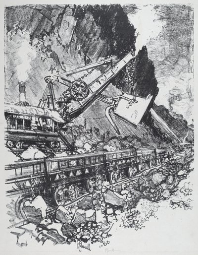 Steam Shovel in the Cut at Bas Obispo by Joseph Pennell