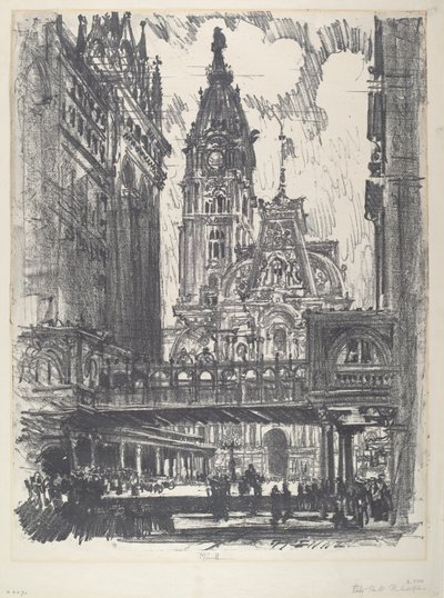 The City Hall and Bridge across Market Street by Joseph Pennell