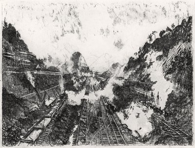 The Cut Looking towards Ancon Hill, plate XVII from The Panama Canal by Joseph Pennell by Joseph Pennell