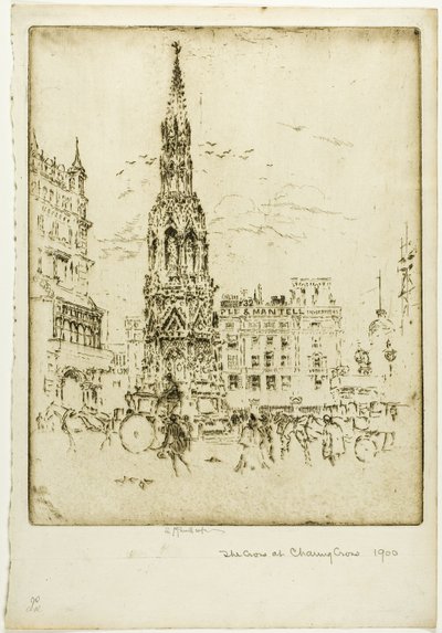 The Elinor Cross, in Front of Charing Cross Railway Station by Joseph Pennell
