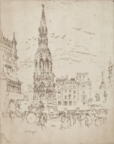 The Elinor Cross, in Front of Charing Cross Railway Station, 1906 by Joseph Pennell