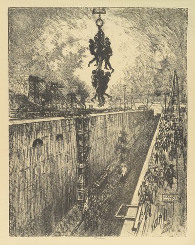The End of the Day, Gatun Lock by Joseph Pennell