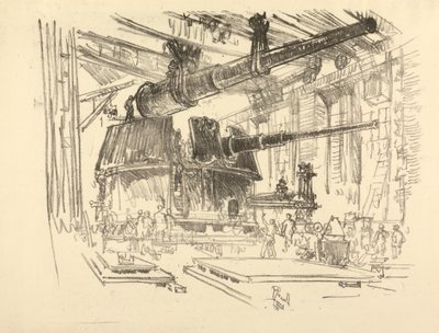 The English War Series: W. 448 Fitting Guns in Turrets by Joseph Pennell