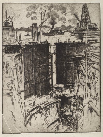 The Guard Gate, Gatun Lock, Panama by Joseph Pennell