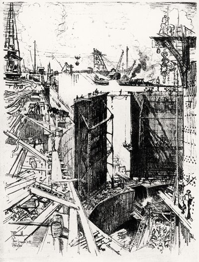 The Guard Gate at Gatun, Plate V from The Panama Canal by Joseph Pennell, 1912 by Joseph Pennell