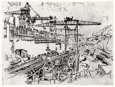 The Walls of Miraflores Lock, plate XXIII from The Panama Canal by Joseph Pennell by Joseph Pennell