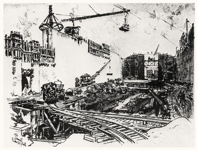 The Walls of Pedro Miguel, plate XX from The Panama Canal by Joseph Pennell by Joseph Pennell