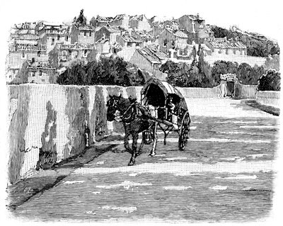 Village du Midi of France with horse-drawn carriage (detail) by Joseph Pennell