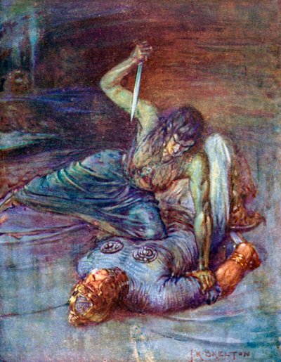 She Bore Him to the Ground and Kneeled Upon His Breast by Joseph Ratcliffe (after) Skelton