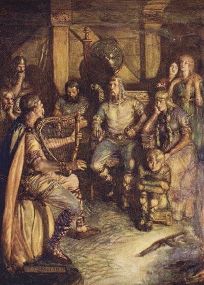 The gleeman sings the deeds of Beowulf by Joseph Ratcliffe (after) Skelton