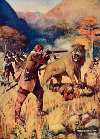 A Large Lion Sprung upon One of the Men by Joseph Ratcliffe Skelton