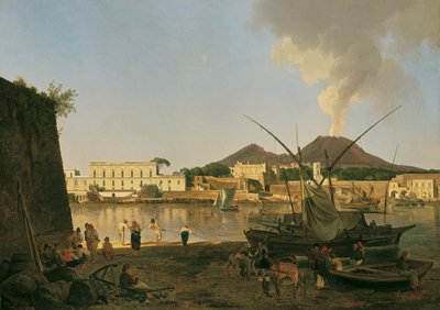 The Port of Granatello near Portici with Vesuvius in the Background by Joseph Rebell