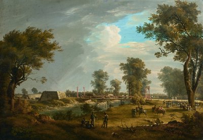 Scene from the Napoleonic Wars: Bridge in the Lobau with French Infantry by Joseph Rebell