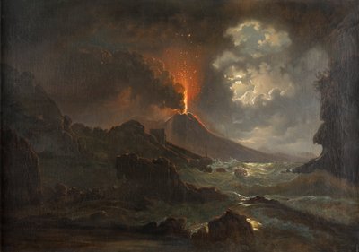 Eruption of Vesuvius at Night with a View of the School of Virgil by Joseph Rebell