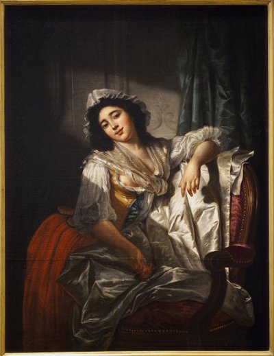 Portrait of Madame Sermet or the rose and the button. Painting by Joseph Roques (1754-1847), oil on canvas around 1788. French Art by Joseph Roques