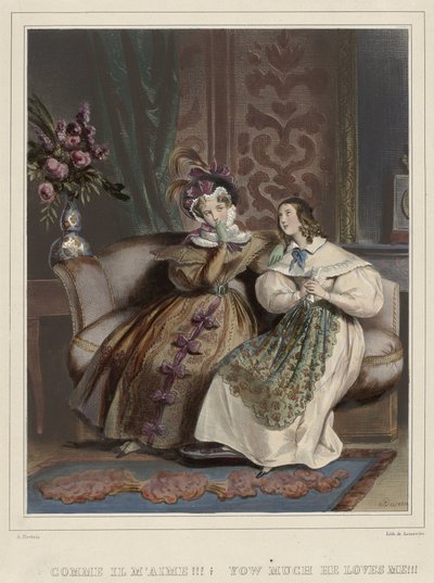 The Women. Fashionable Gallery, ca. 1830: How He Loves Me!!! by Joseph Rose Lemercier