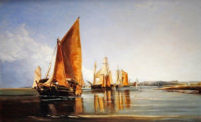 A fully laden barge under sail by Joseph Stannard
