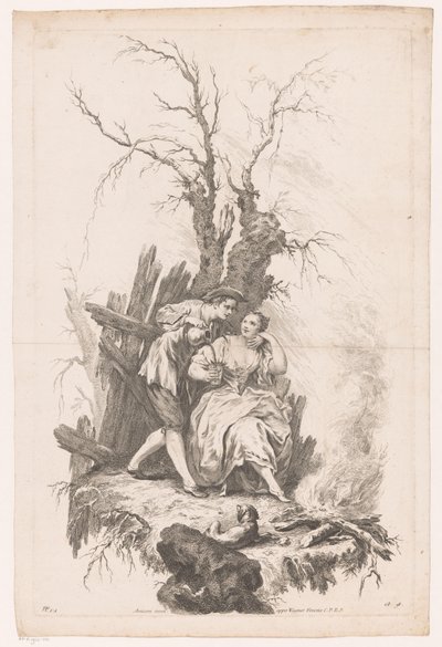 Man and Woman with Dog by a Fire by Joseph Wagner (possibly)