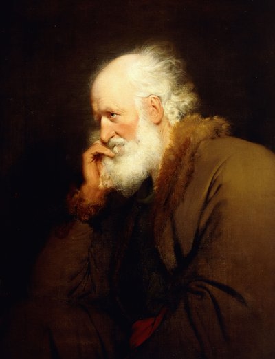 An Old Man, Half-Length, in a Brown Fur-Lined Coat by Joseph Wright of Derby