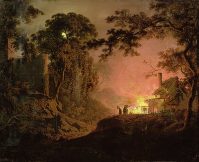 Cottage On Fire by Joseph Wright of Derby
