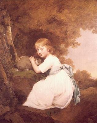 Miss Bentley in a White Dress Holding a Rabbit by Joseph Wright of Derby