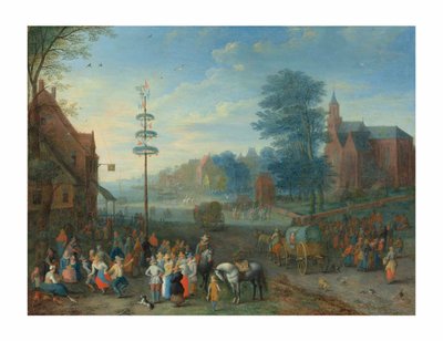 A Village Kermesse with Figures Dancing Around a Maypole by Joseph van Bredael