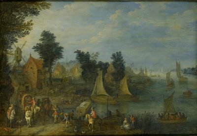 Village on the Bank of a River by Joseph van Bredael