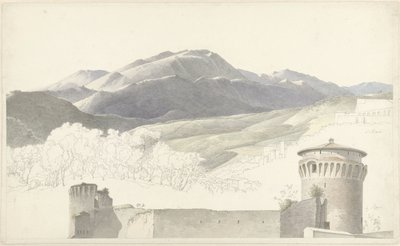 Landscape near Subiaco and Building in Rome by Josephus Augustus Knip