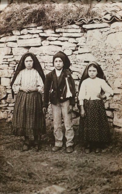 Sanctuary of Fatima. Lucia dos Santos and her cousins Francisco and Jacinta Marto. Our Lady of Fatima. Portugal. by Joshua Benoliel