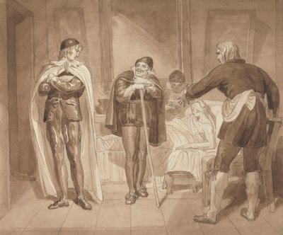 Gil Blas, While Practising Medicine under Dr. Sangrado, Encounters Dr. Cuchillo at the Bedside of the Grocer by Joshua Cristall