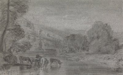 Landscape with Cattle Watering by Joshua Cristall