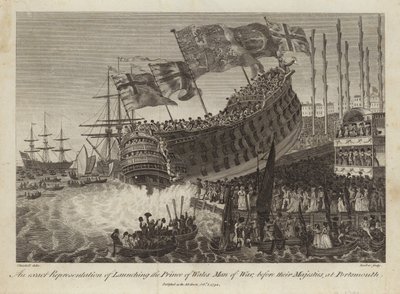 Launching of the Prince of Wales, Man of War, before their Majesties at Portsmouth by Joshua Cristall