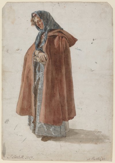 Young Woman in a Kerchief and Cloak at Hastings by Joshua Cristall