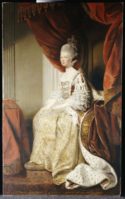 Portrait of Queen Charlotte, full length, seated in robes of state by Joshua Reynolds