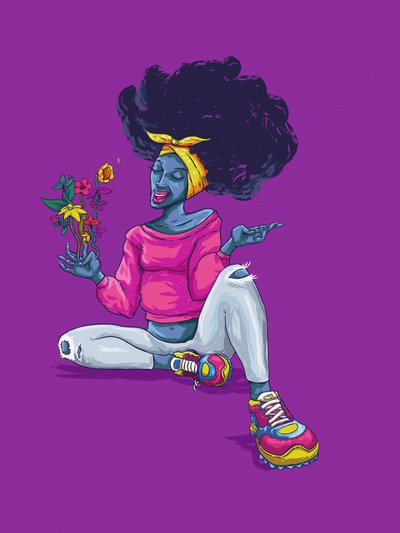 Joyful Afro Woman Flowers by Joshua msonthe
