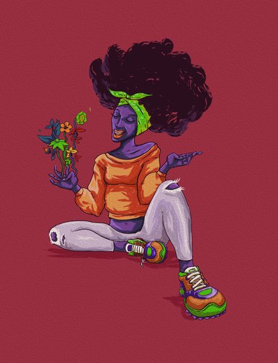 Smiling Afro With Flowers by Joshua msonthe