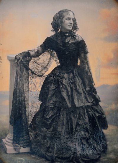 Woman in Black Taffeta Dress and Lace Shawl by Josiah Johnson Hawes, Albert Sands Southworth
