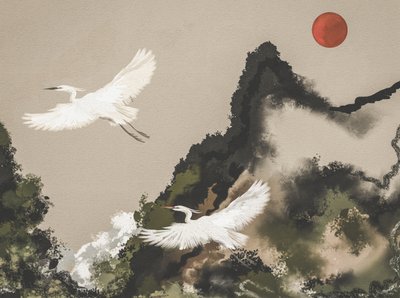 Red Sun Egret Flight by Josie George