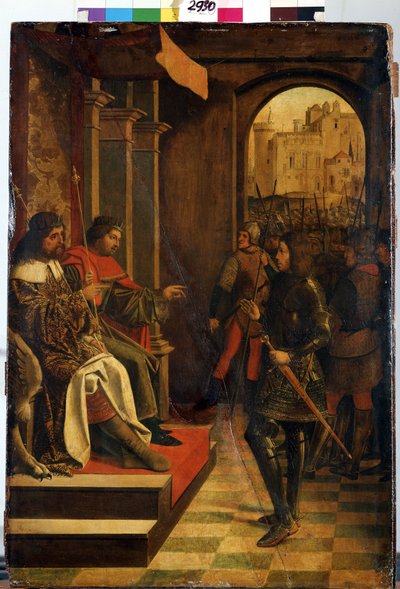 Saint Sebastian before the Emperors Diocletian and Maximian by Josse (fl.1493 1508) Lieferinxe