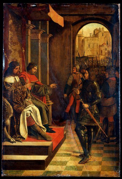 Saint Sebastien before the Emperors Diokletian and Maximian, late 15th century by Josse Lieferinxe