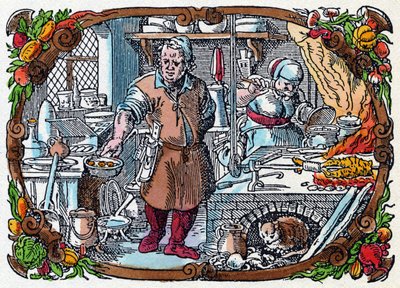 Gastronomy: a very equipped kitchen in the Renaissance by Jost (after) Amman