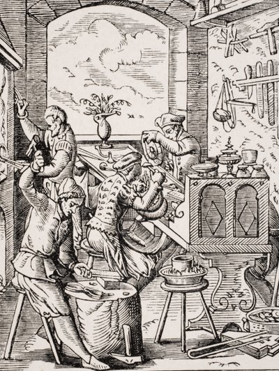 Goldsmith, reproduction of 16th century woodcut by Jost Amman by Jost (after) Amman