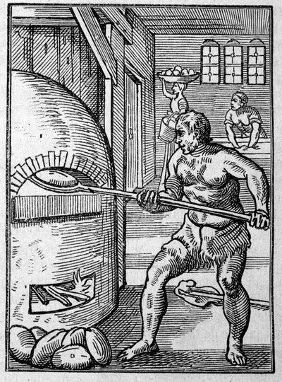 A Baker Baking Bread in an Oven. Engraving by Jost Amman, 16th century by Jost Amman