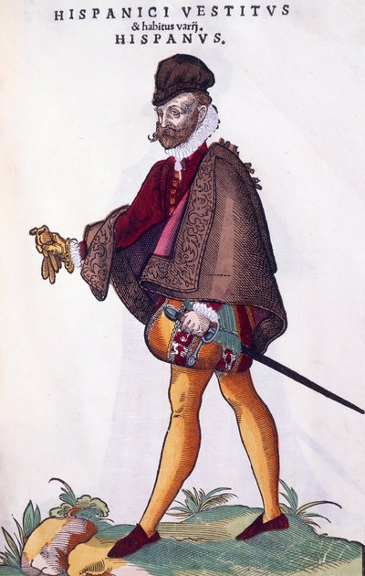 Costume of a Spanish nobleman, engraving from Habitus praecipuorum popularum by Jost Amman