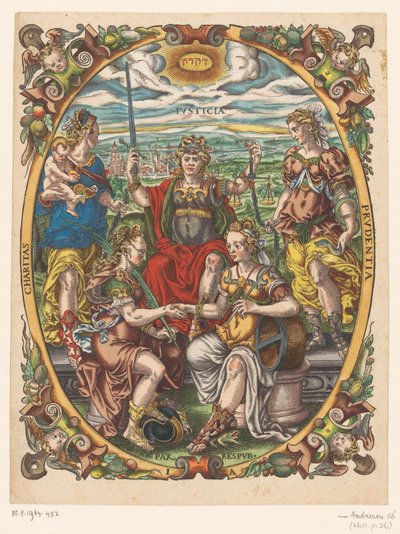 Personifications of Justice, Charity, Prudence, Peace, and Republic by Jost Amman