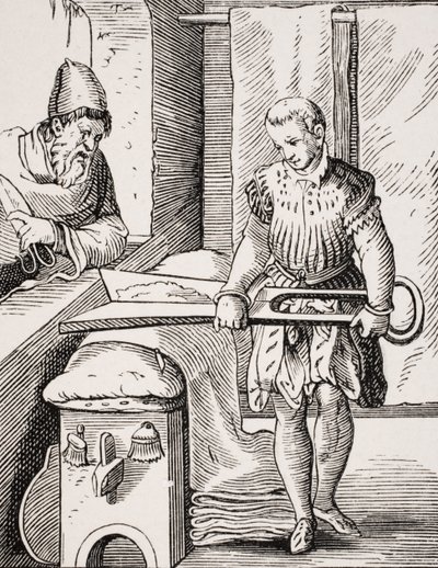 Clothworker, reproduction of 16th century woodcut, 19th century by Jost (after) Amman