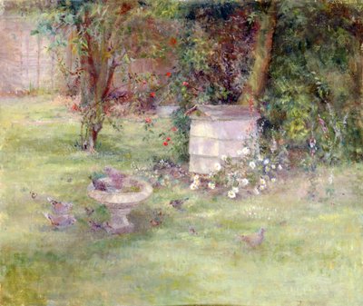 Birdbath in a Yard by Joyce Haddon
