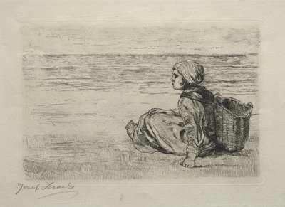 Girl with Basket Seated on the Shore by Jozef Israëls