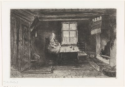 Interior with Mother and Child by Jozef Israëls (signed by artist)