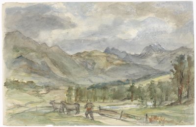 Mountain Landscape with Herdsman and Two Cows by Jozef Israëls